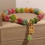 Buddha Stones Tourmaline Jade Colorful Four-leaf Clover Positive Bracelet Bracelet BS 1