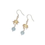 Buddha Stones Hetian Jade Flower Pattern 14K Gold Plated Luck Drop Dangle Earrings Earrings BS 4