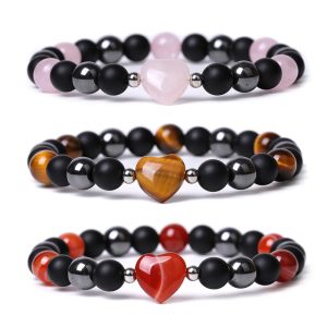 Buddha Stones Black Onyx Tiger Eye Stone Crystal Love Heart Protection Bracelet Bracelet BS main