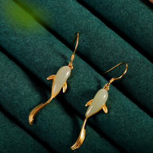 Fish Pattern Jade Luck Dangle Drop Earrings Earrings BS Jade