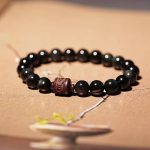 Buddha Stones Natural Gold Sheen Obsidian Rainbow Obsidian Om Mani Padme Hum Fu Character Healing Bracelet Bracelet BS 8mm Rainbow Obsidian Om Mani Padme Hum(Wrist Circumference 14-16cm)