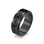 Buddha Stones  Triangle Knot Triquetra Titanium Steel Calm Rotatable Ring Ring BS Black US12