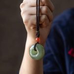 Buddha Stones Natural Round Jade Gray Jade Peace Buckle Luck Necklace Pendant Necklaces & Pendants BS 6