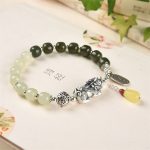 Buddha Stones 925 Sterling Silver Natural Hetian Jade Amber PiXiu Luck Bracelet Bracelet BS 4