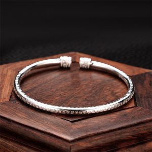 Buddha Stones Heart Sutra Engraved Swastika Pattern Luck White Copper Bracelet Bangle Bracelet Bangle BS Heart Sutra Bangle