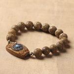 Buddha Stones Green Sandalwood Ebony Wood Sandalwood Om Mani Padme Hum Soothing Bracelet Bracelet BS 4