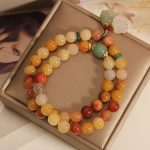 Buddha Stones Tibet Natural Golden Silk Jade Double Layer Bell Orchid Luck Bracelet Bracelet BS 3
