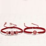 Buddha Stones Natural Strawberry Quartz Crystal Love Red String Weave Bracelet Anklet Bracelet BS 14