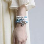 108 Mala Beads White Turquoise Emperor Stone Lotus Blessing Bracelet Bracelet Mala BS 2
