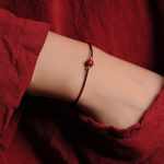 Buddha Stones 14K Gold Plated Natural Cinnabar Blessing String Braided Bracelet Bracelet BS Brown(Wrist Circumference 14-15.5cm) One Cinnabar Bead