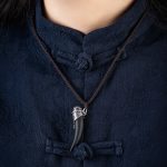 Buddha Stones 925 Sterling Silver Black Obsidian Wolf Tooth Pattern Strength Necklace Pendant Necklaces & Pendants BS 2