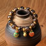 Buddha Stones Gold Swallowing Beast Family Charm Liuli Glass Bead Fortune Bracelet Bracelet BS Black Gold Swallowing Beast Family 12mm