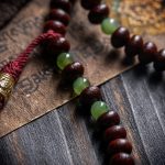 Buddha Stones Natural Tibet 108 Mala Beads Purple Bodhi Seed Hetian Cyan Jade Copper Dorje Peace Bracelet Mala Bracelet BS 6