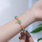 Buddha Stones Natural Golden Silk Jade Pumpkin Bead Fu Character Charm Wealth Bracelet Bracelet BS 3