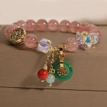 Buddha Stones Strawberry Quartz Jade Fu Character Charm Healing Bracelet Bracelet BS Strawberry Quartz(Wrist Circumference 14-16cm)