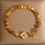 Buddha Stones Tiger Eye Four Leaf Clover Butterfly Protection Bracelet Bracelet BS 8