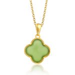 Buddha Stones 925 Sterling Silver Natural Hetian Jade Luck Four Leaf Clover Necklace Pendant Necklaces & Pendants BS 4