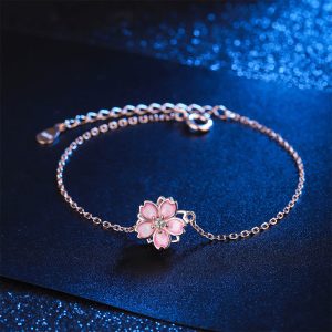Buddha Stones 925 Sterling Silver Cherry Blossom Blessing Chain Bracelet Rotatable Ring Bracelet BS Bracelet(Wrist Circumference 14-18cm)