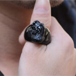 Buddha Stones FengShui PiXiu Black Obsidian Strength Ring Ring BS 2
