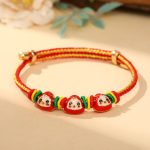 Buddha Stones Colorful Rope Zongzi Pattern Luck Handmade Child Adult Bracelet Bracelet BS Golden Red Rope-Three Zongzi (Red)(Wrist Circumference 12-20cm)