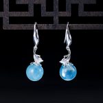 Buddha Stones 925 Sterling Silver Natural Aquamarine Leaf Flower Peace Earrings Necklace Earrings BS Leaf Aquamarine Earrings