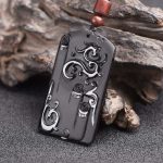 Buddha Stones Black Obsidian Dragon Phoenix Success Necklace Pendant Necklaces & Pendants BS 3