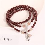 Buddha Stones Natural Garnet Strawberry Quartz Green Beans PiXiu Protection Triple Wrap Bracelet Bracelet BS Garnet&PiXiu