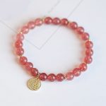 Buddha Stones 14K Gold Plated Strawberry Quartz Fu Character Healing Charm Bracelet