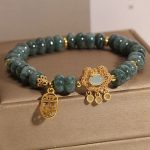 Buddha Stones Natural Jade Chinese Lock Charm Peace Luck Abundance Bracelet Bracelet BS 5