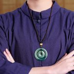 Buddha Stones Natural Round Jade Peace Buckle Luck Prosperity Necklace Pendant Necklaces & Pendants BS 6
