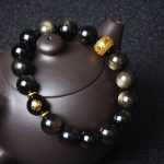 Buddha Stones Chinese Zodiac Natal Buddha Gold Sheen Obsidian Wealth Protection Bracelet Bracelet BS 23