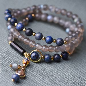 Buddha Stones Moonstone Lazurite Calm Healing Positive Bracelet Bracelet BS main