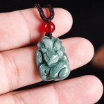 Buddha Stones Natural Green Jade Nine-Tailed Fox Engraved Prosperity Necklace Pendant Necklaces & Pendants BS 7