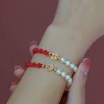 Buddha Stones 14K Gold Plated Pearl Bead Luck Protection Braid Red String Bracelet Bracelet BS 1
