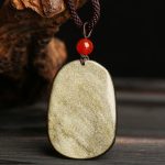 Buddha Stones Gold Sheen Obsidian Dragon Pattern Success Necklace Pendant Necklaces & Pendants BS 4