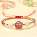 Buddha Stones Strawberry Quartz Pink Crystal Prehnite White Agate Bead Healing Rope Bracelet 1
