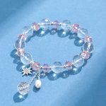 Buddha Stones White Crystal Pink Crystal Protection Star Charm Bracelet 1