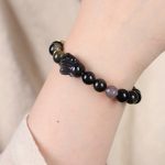 Buddha Stones Gold Sheen Obsidian Black Obsidian Silver Sheen Obsidian Cute Rabbit Protection Bracelet Bracelet BS 10