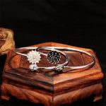 Buddha Stones Retro Lotus White Copper Enlightenment Bracelet Bangle Bracelet Bangle BS 1
