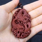 Buddha Stones Lightning Struck Jujube Wood Double Dragon Relief Ward Off Evil Spirits Necklace Pendant 10