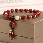 Buddha Stones Natural Cinnabar Peace Buckle Copper Coin Charm Blessing Bracelet Bracelet BS 3