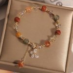 Buddha Stones Natural Fu Lu Shou Rainbow Crystal Rutilated Quartz Wealth Butterfly Charm Bracelet Bracelet BS 5