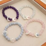 Buddha Stones 925 Sterling Silver Natural Amethyst Aquamarine Pink Crystal Cat's Eye Healing Crescent Moon Bracelet Bracelet BS 1