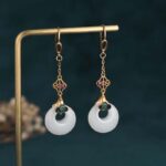 Buddha Stones FengShui White Jade Blessing Drop Earrings Earrings BS 3
