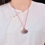 Buddha StonesPink Golden Silk Jade Lotus Flower Wealth Necklace Pendant Necklaces & Pendants BS 2