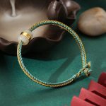 Buddha Stones 999 Gold Hetian White Jade Om Mani Padme Hum Fu Character Luck Braided Bracelet Bracelet BS Green Gold 23cm