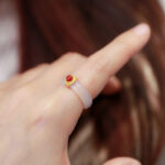 Buddha Stones White Agate Cyan Jade Turquoise Red Agate Luck Protection Ring Rings BS 15