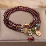Buddha Stones Multi Layered Natural Garnet Jade Coin Money Bag Attracting Wealth Protection Bracelet Bracelet BS 3
