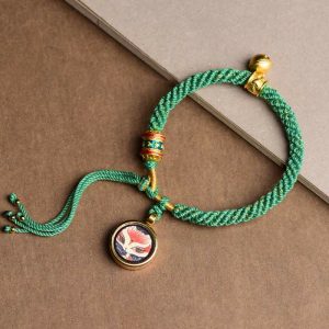 Buddha Stones Tibetan Five God Of Wealth Thangka Luck Prayer Wheel Bell Braid String Bracelet Bracelet BS Fox Fairy(Wrist Circumference 14-19cm)