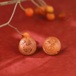 Buddha Stones Natural Peach Wood Chinese Zodiac Fu Character Carved Cinnabar Wealth Bracelet Bracelet BS 20